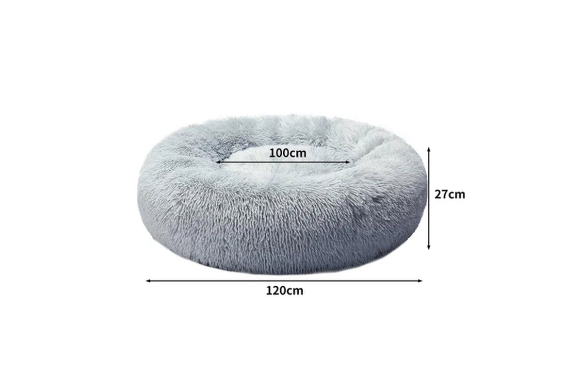 round Pet Calming Dog Bed Plush 120CM Xxxlarge Grey