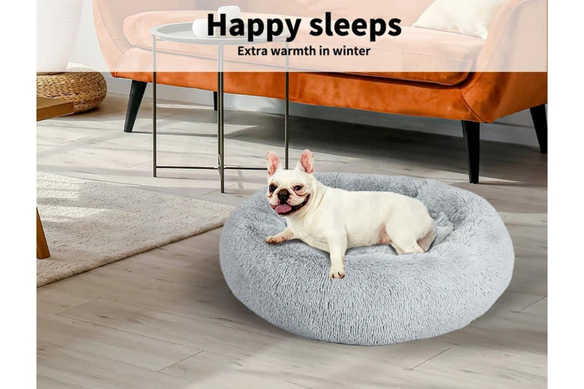 round Pet Calming Dog Bed Plush 120CM Xxxlarge Grey