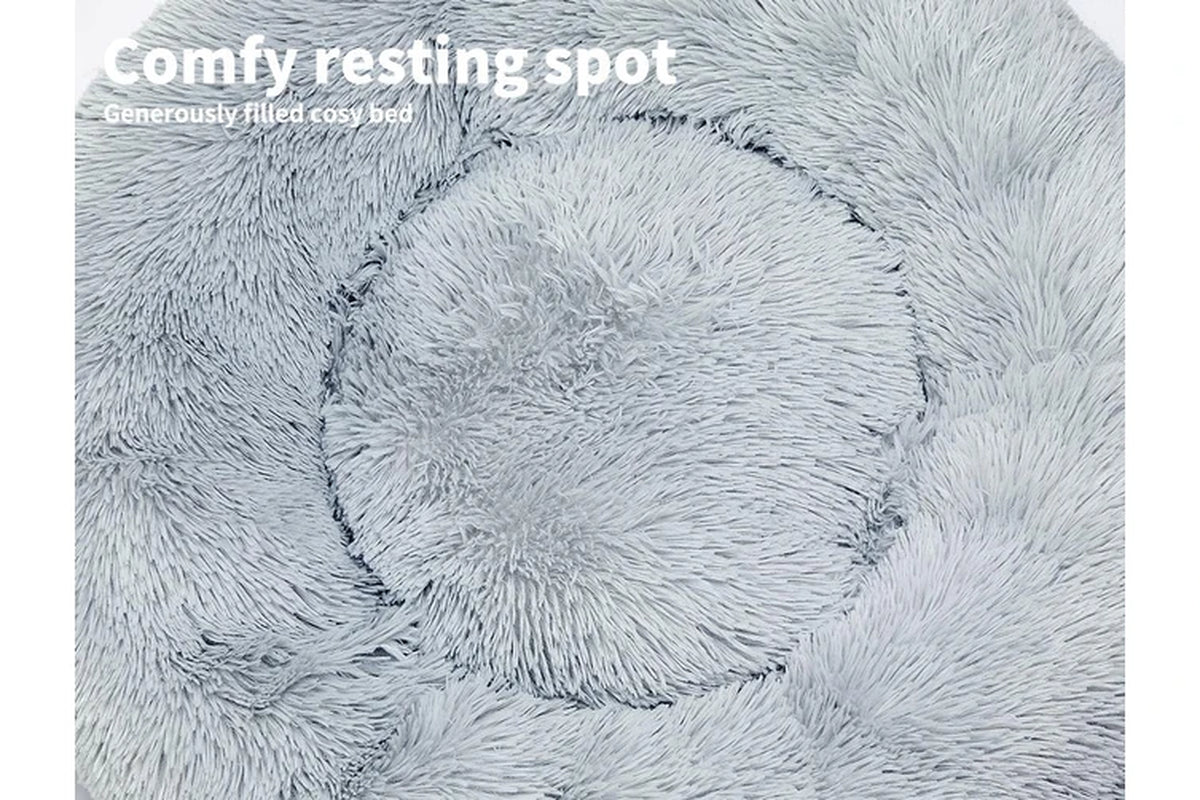 round Pet Calming Dog Bed Plush 120CM Xxxlarge Grey