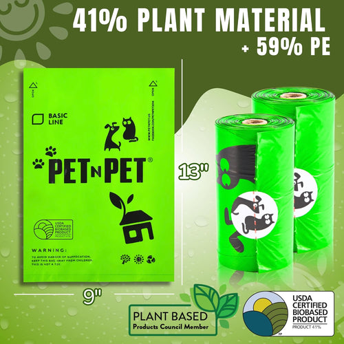 1080 Count Dog Poop Bags USDA 41% Plant Based 60 Rolls of Strong & Thick Dog Waste Poo Bags 9X13 Green Unscented Poop Holder