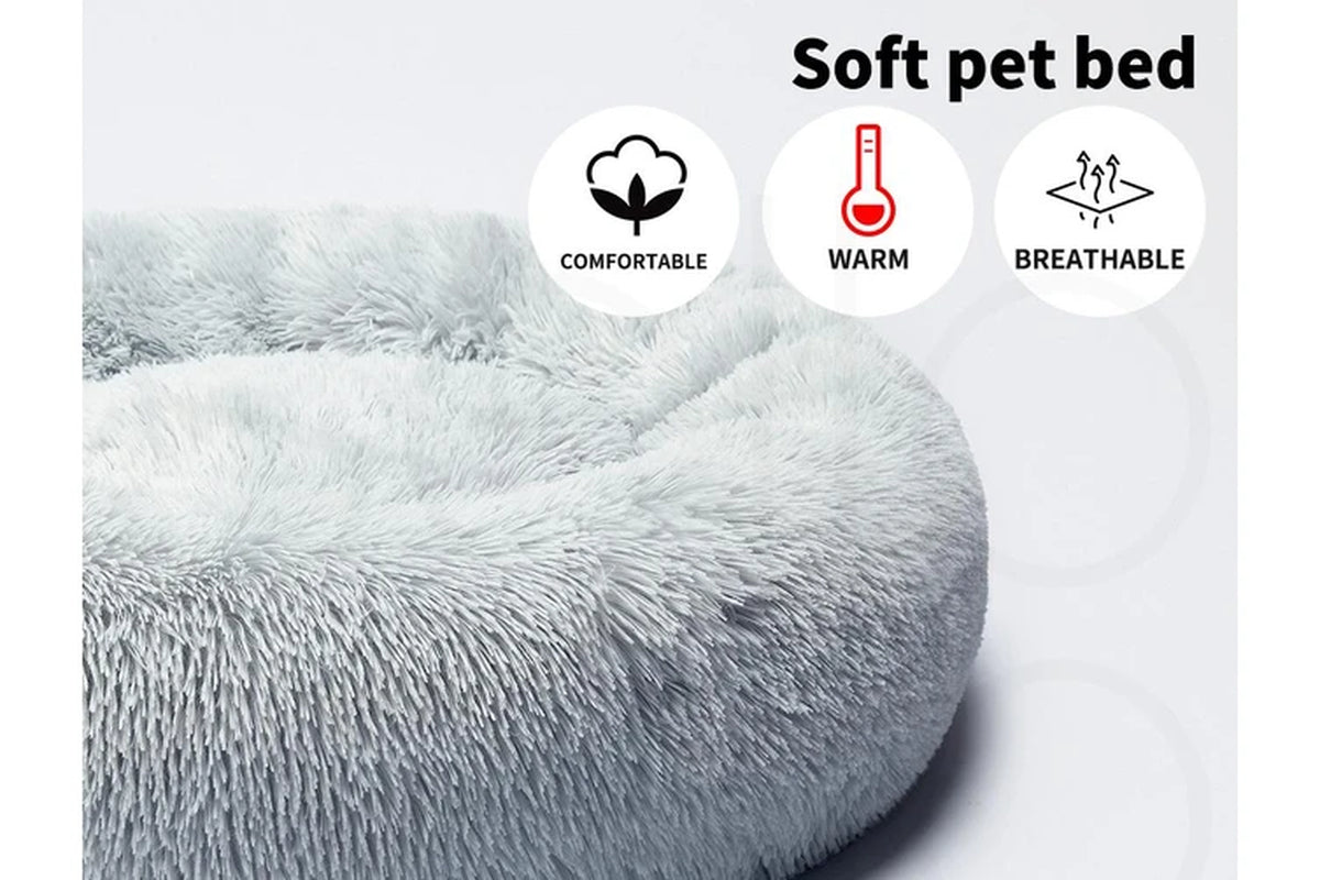 round Pet Calming Dog Bed Plush 120CM Xxxlarge Grey