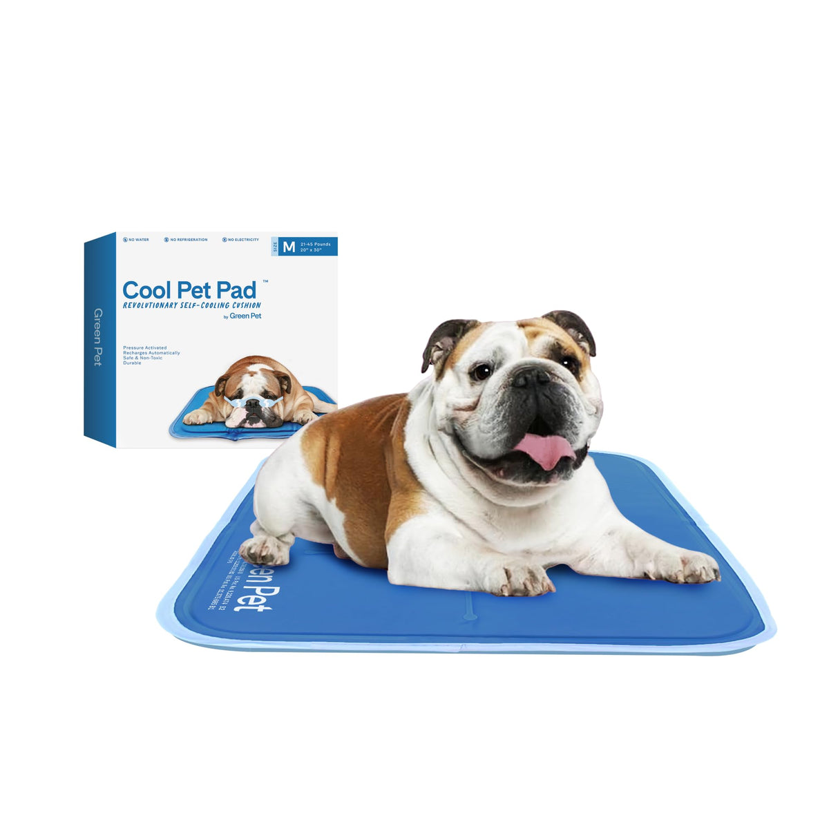 The Green Pet Shop Cool Pet Pad - Medium Blue - Self-Cooling Pressure Activated Mat for Dogs & Cats from 21-45 lbs - Non-Toxic Gel No Water Needed