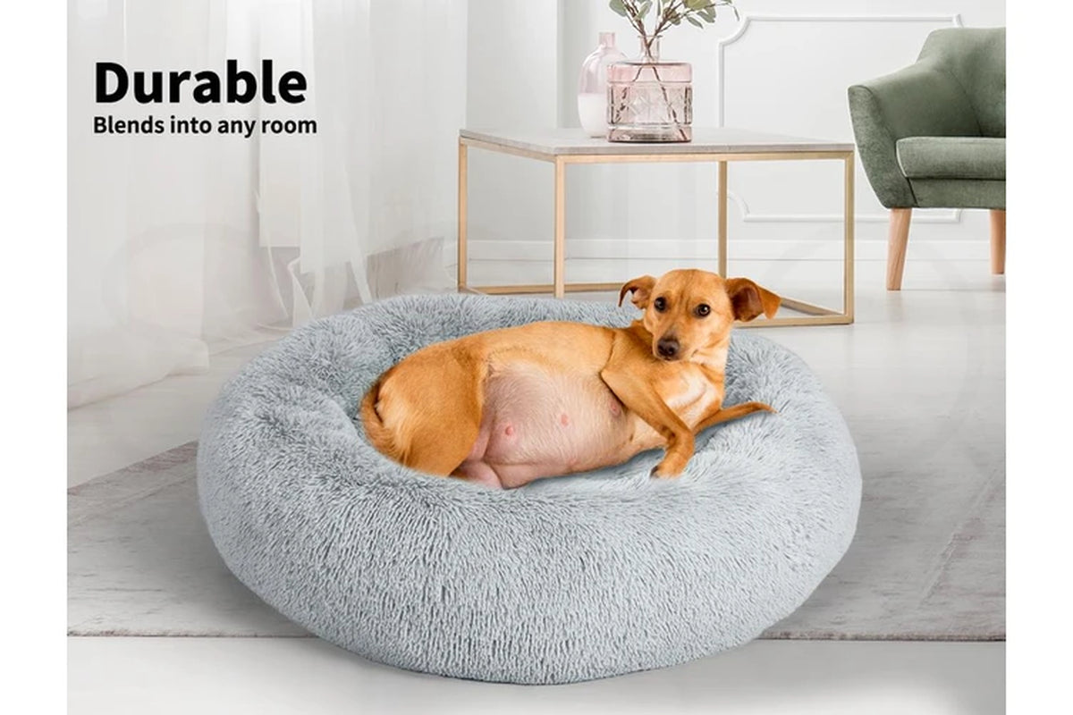 round Pet Calming Dog Bed Plush 120CM Xxxlarge Grey